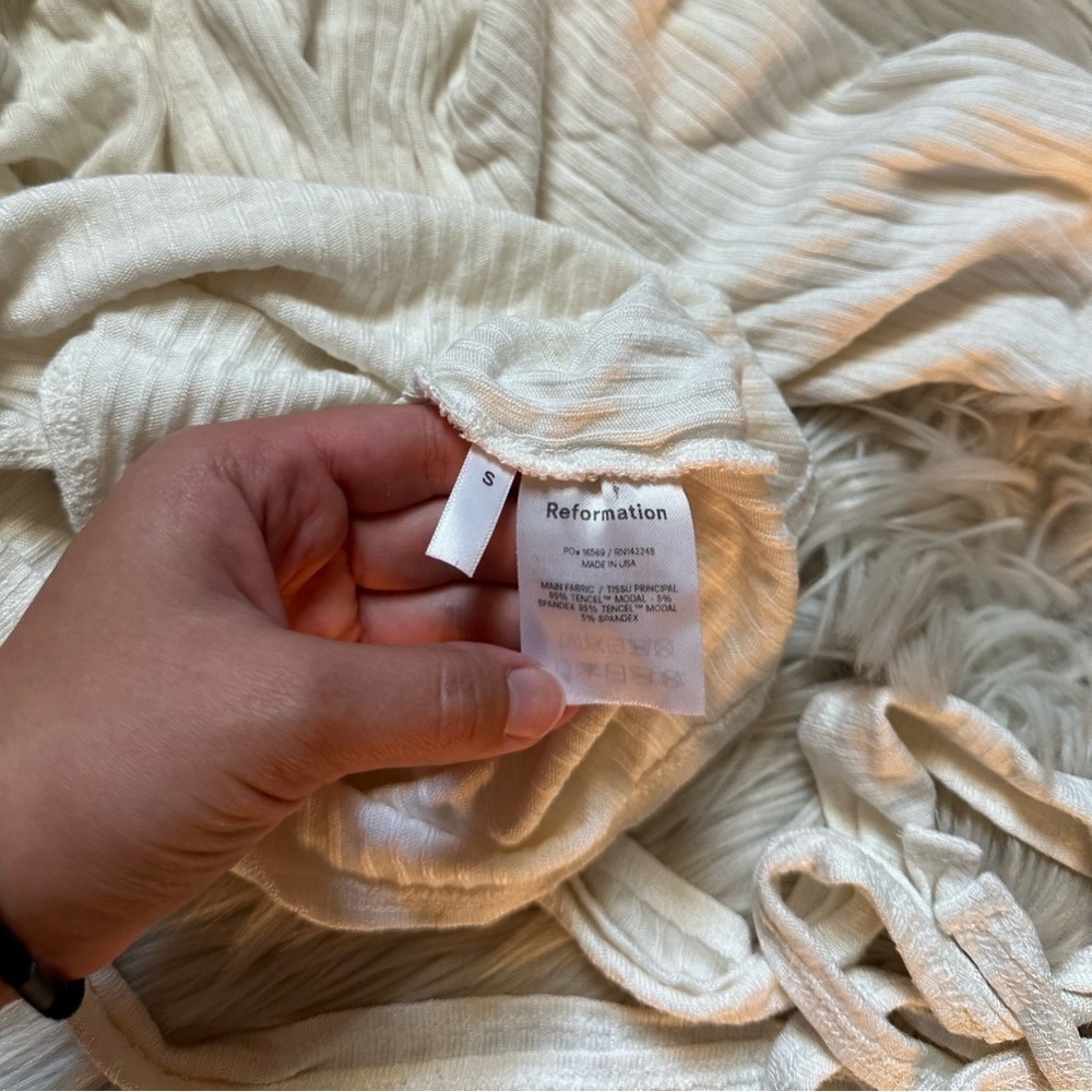 REFORMATION Rosebud Ribbed Wrap Top In Ivory - Picture 7 of 7